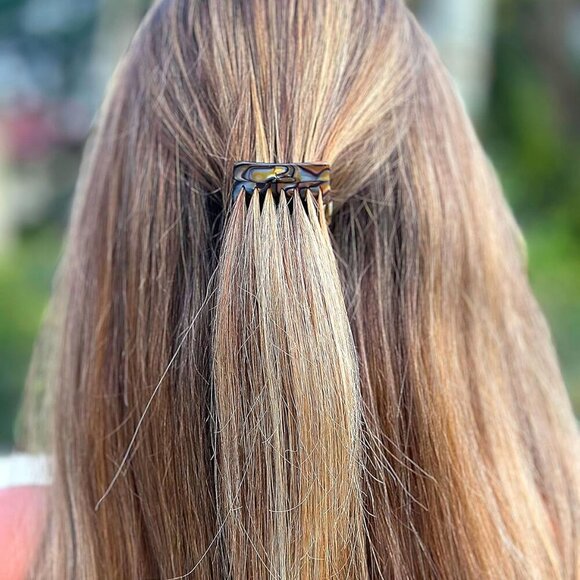 Paris /2 French Hair Side Comb Handmade Onyx, Small Twist Hair Decorative, Stron - Picture 2 of 9